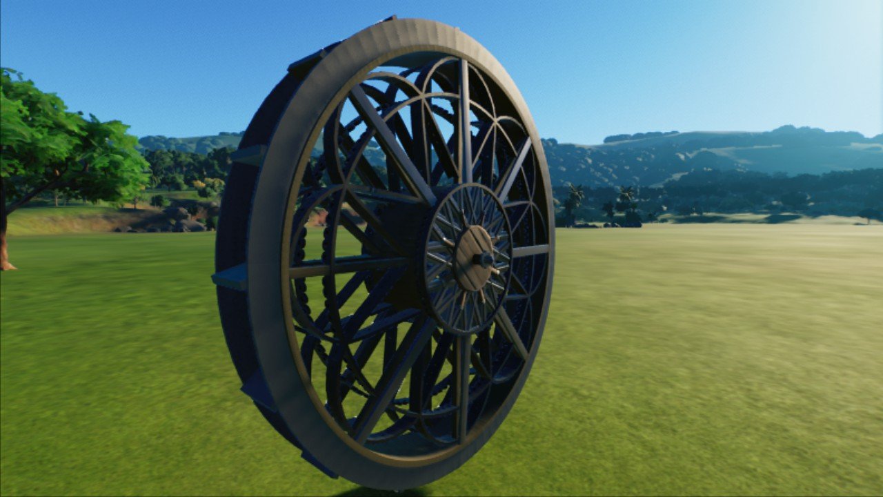 big animated wood/steel water wheel