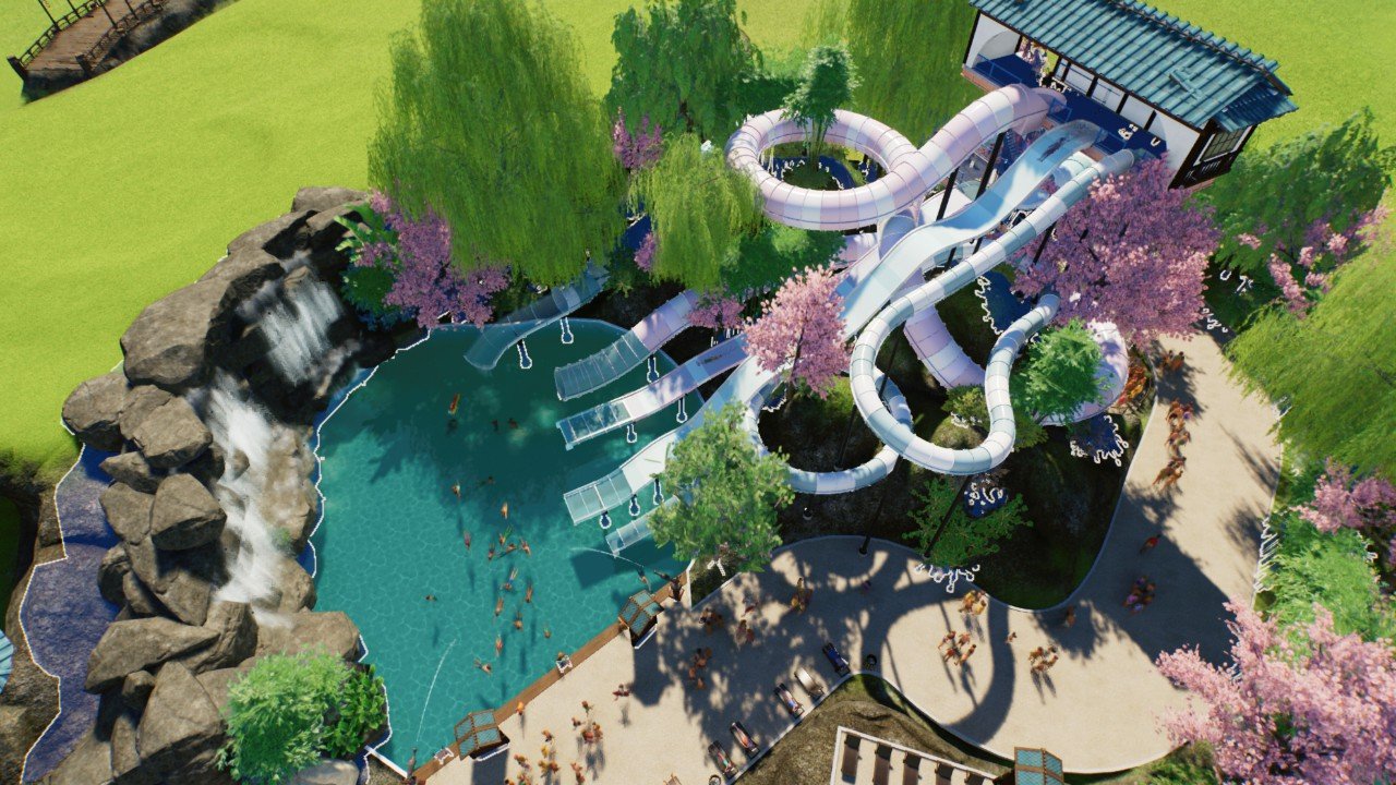 Japanese 5 Slide Waterpark Pool - Workshop - Planet Coaster 2