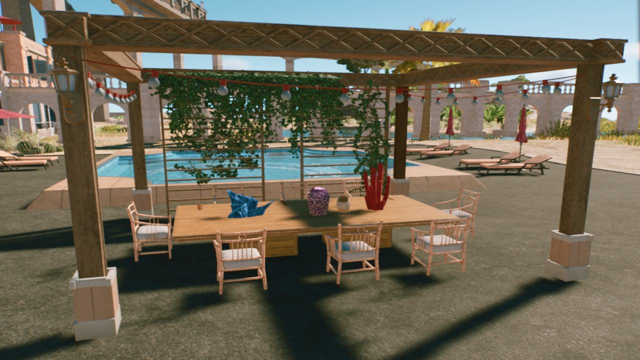 Outdoor Seating with Hanging Plants