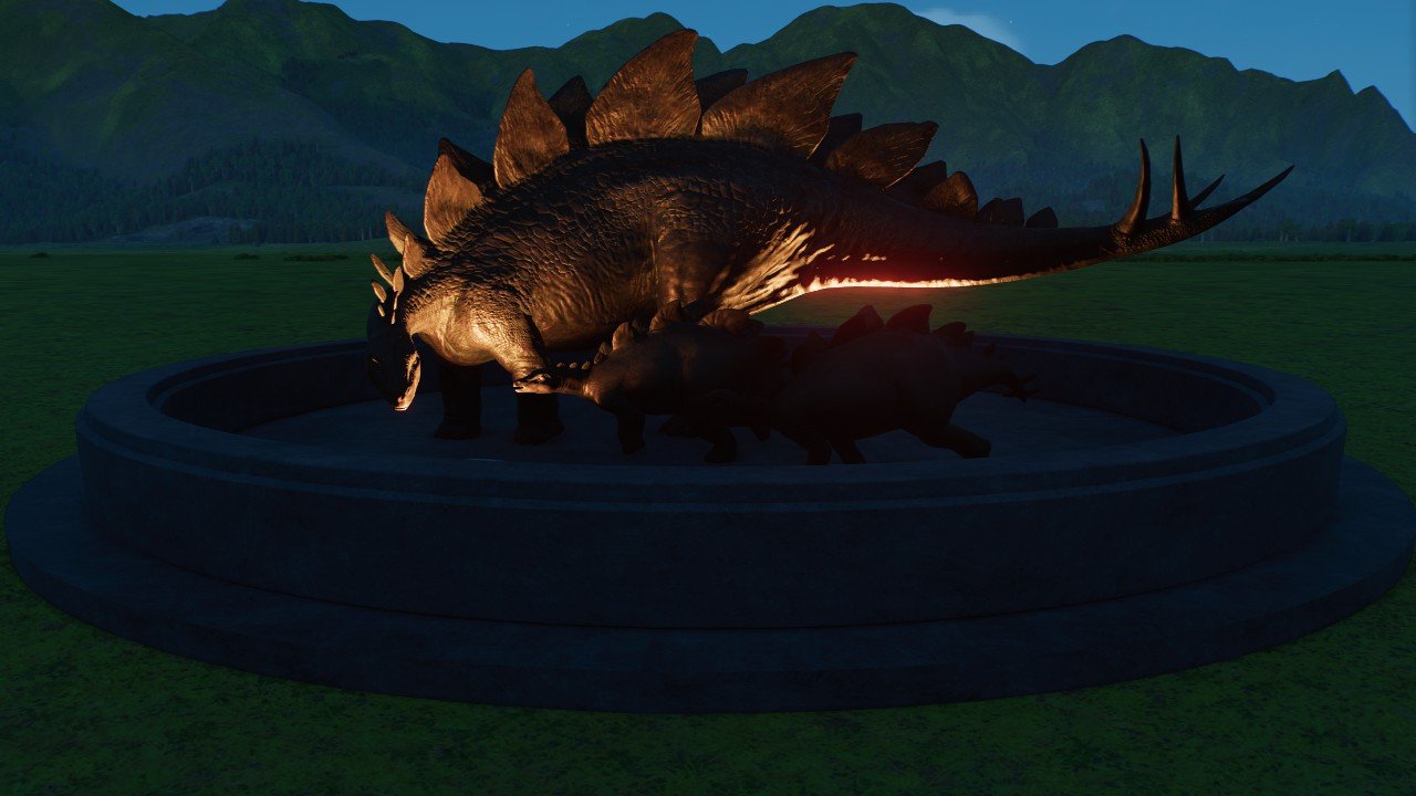 Dark Mood Stegosaur Family Statue