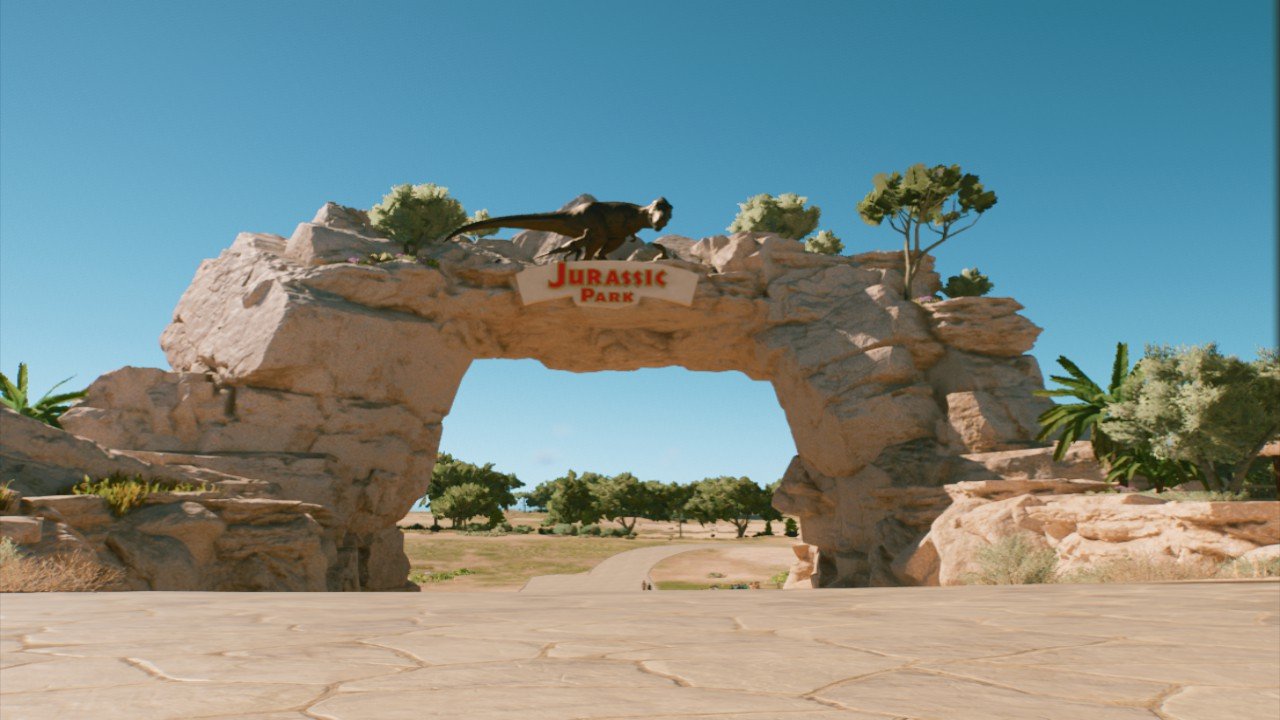 Arid rock arch with Trex statue