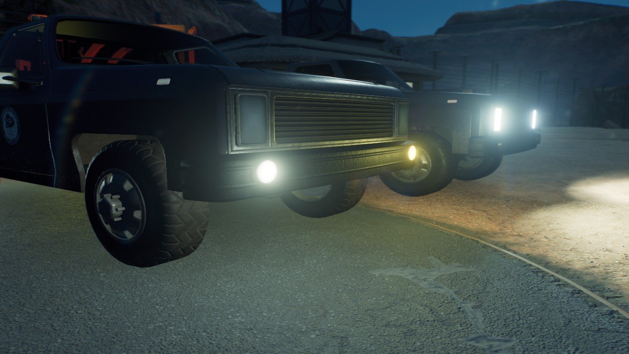 Dark Utility Truck with Warning Lights