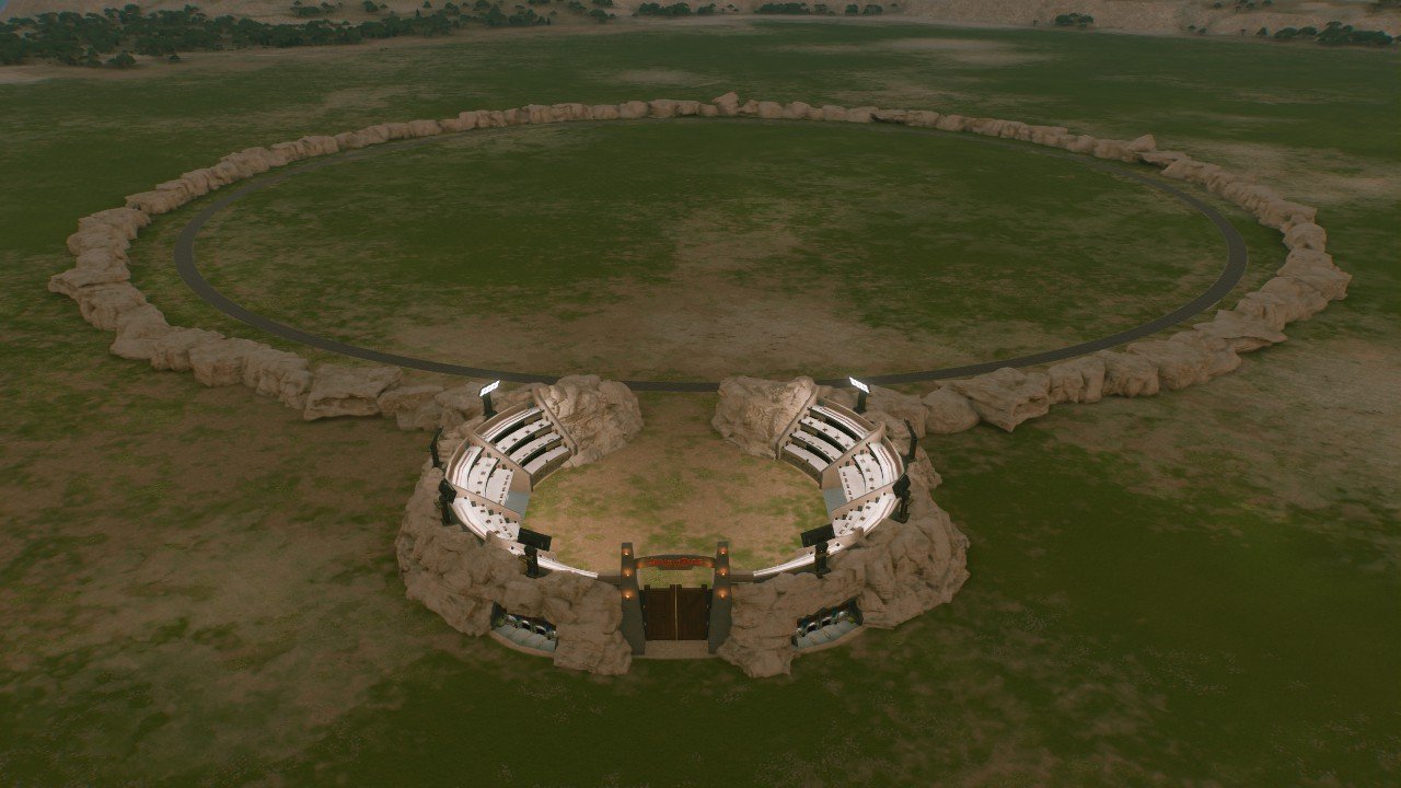 Huge perfect full circle rock amphitheatre with door opening