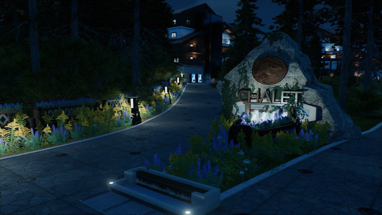 chalet sign with mini water works