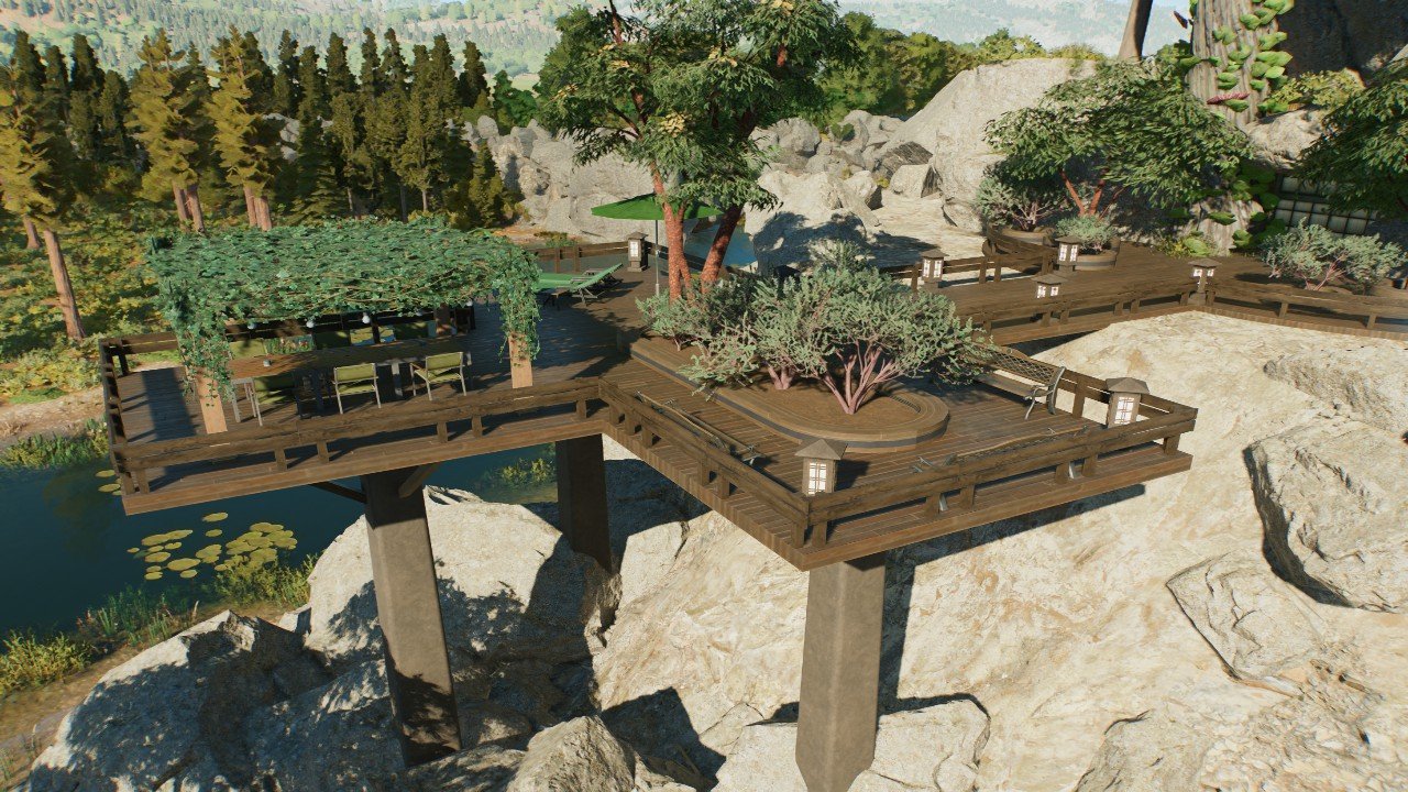 Wooden cliff deck decorated
