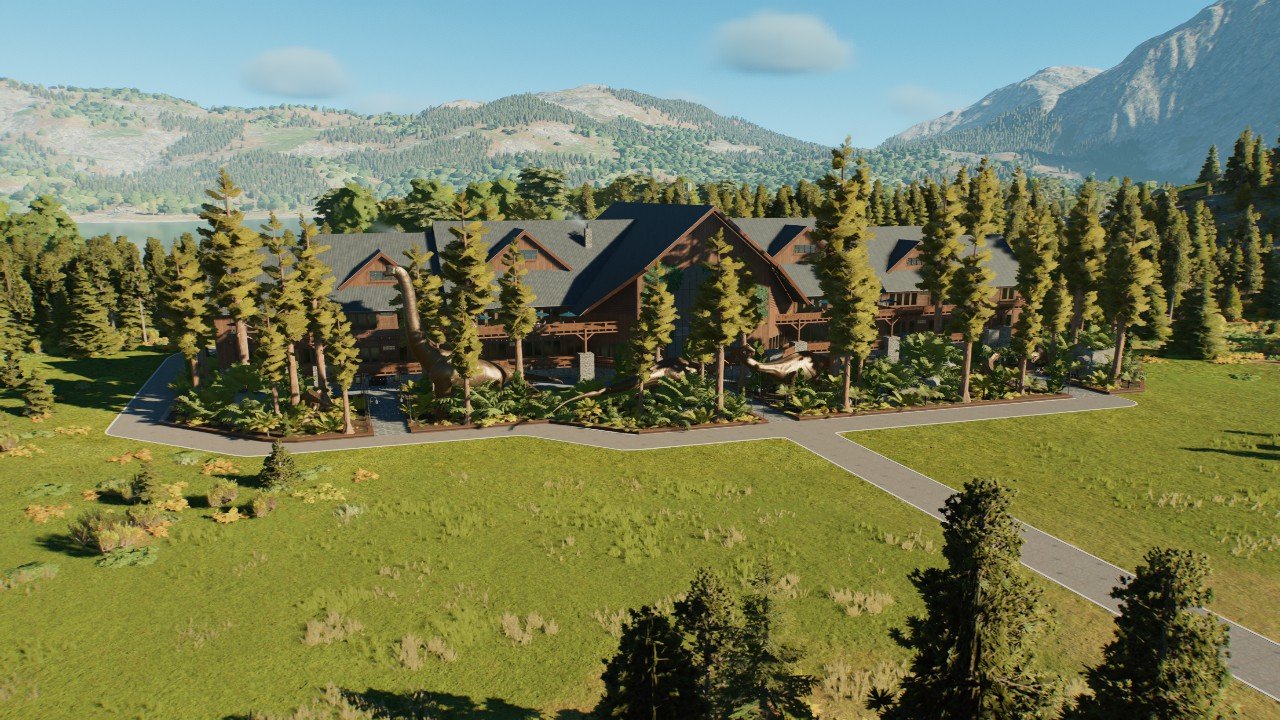 Park headquarters: Jurassic lodge statue version