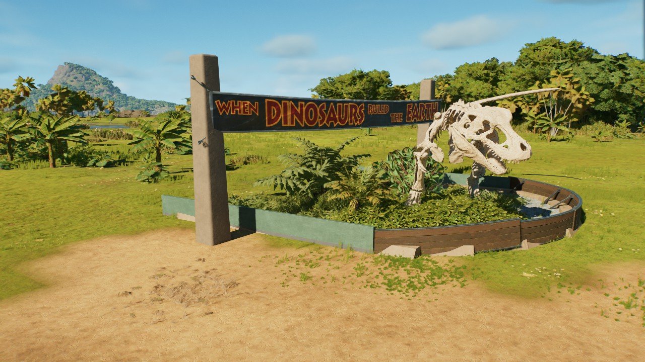 Trex fossil with banner - Workshop - Jurassic World Evolution 3