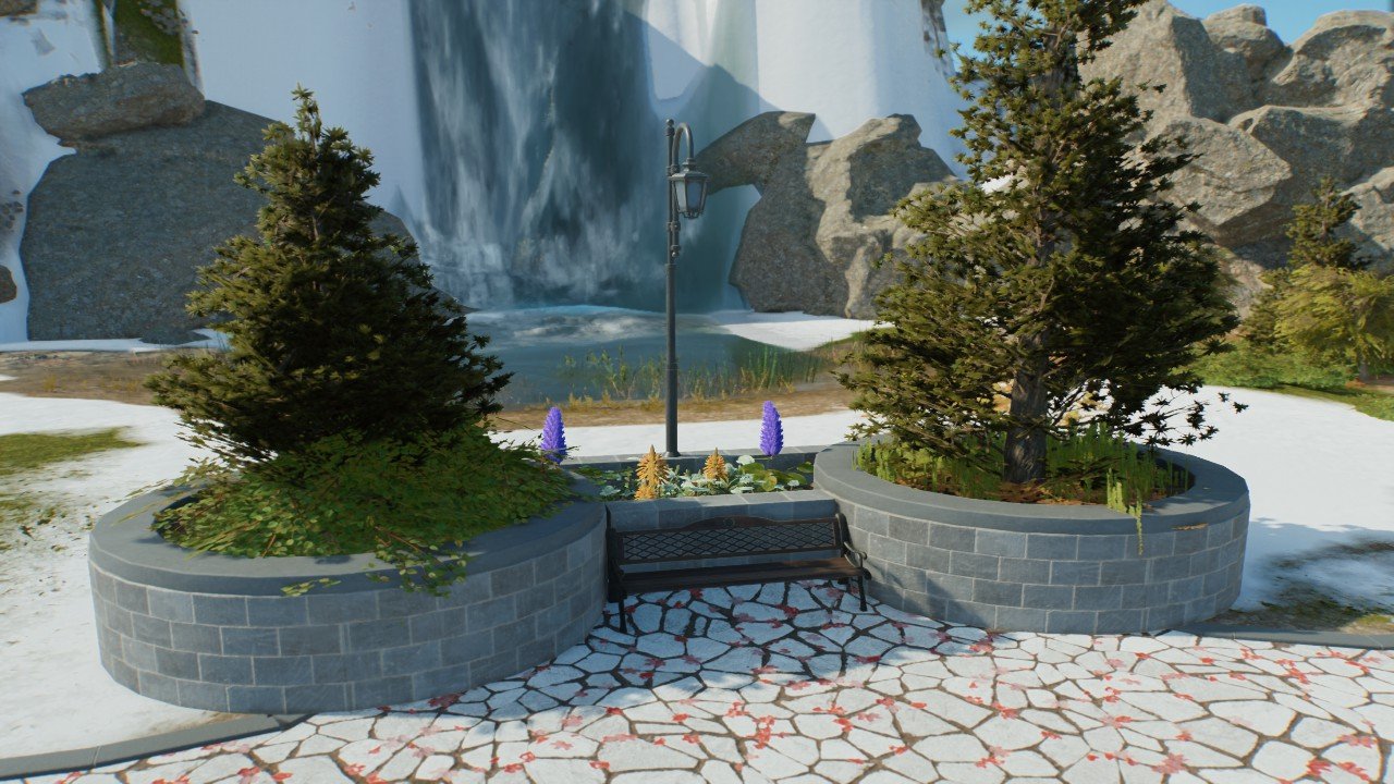 Modern plant and bench sitting area - Workshop - Jurassic World Evolution 3