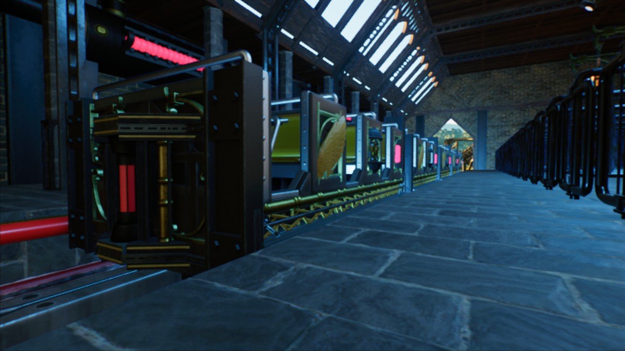 dark steampunk coaster train and station