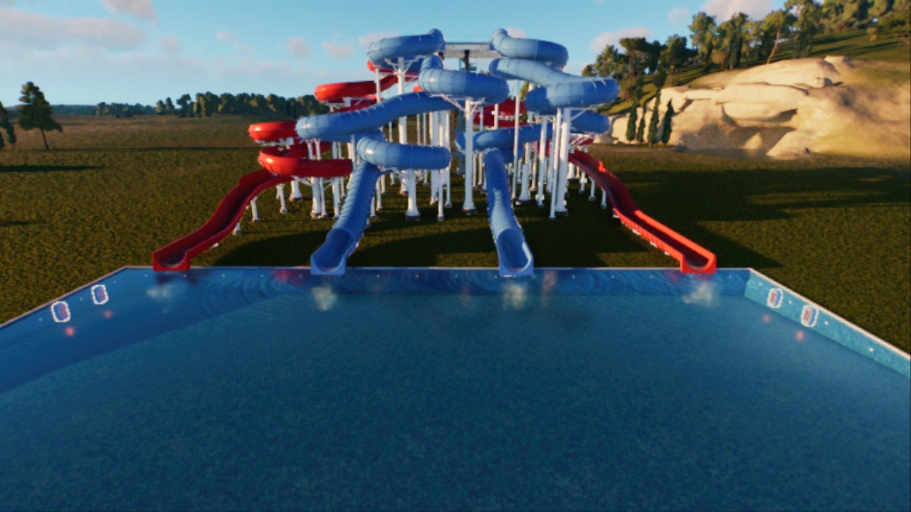 red and blue slide tower