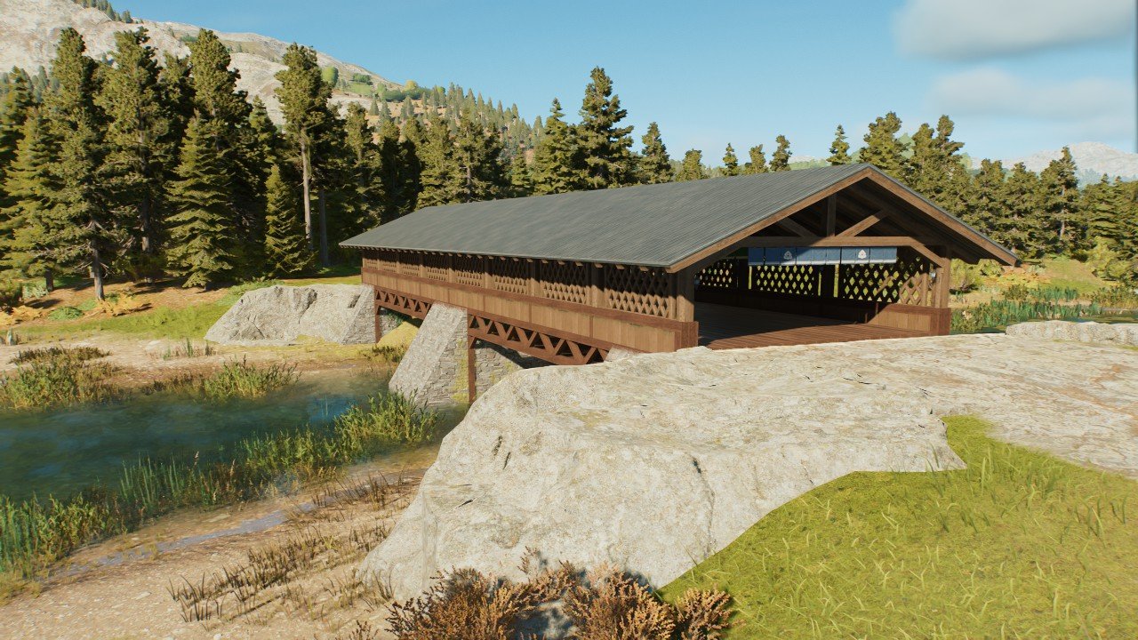 Wooden covered bridge: Jurassic lodge
