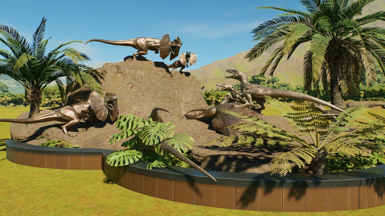 Dilophosaurus vs Velociraptor Statue
