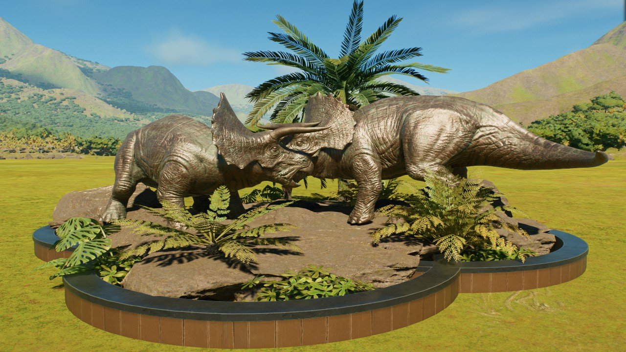 Sparring Triceratops Statue