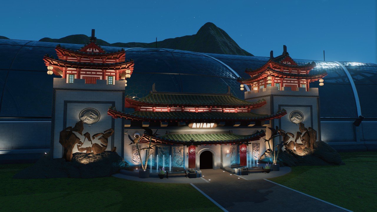 Asian style aviary viewing gallery 