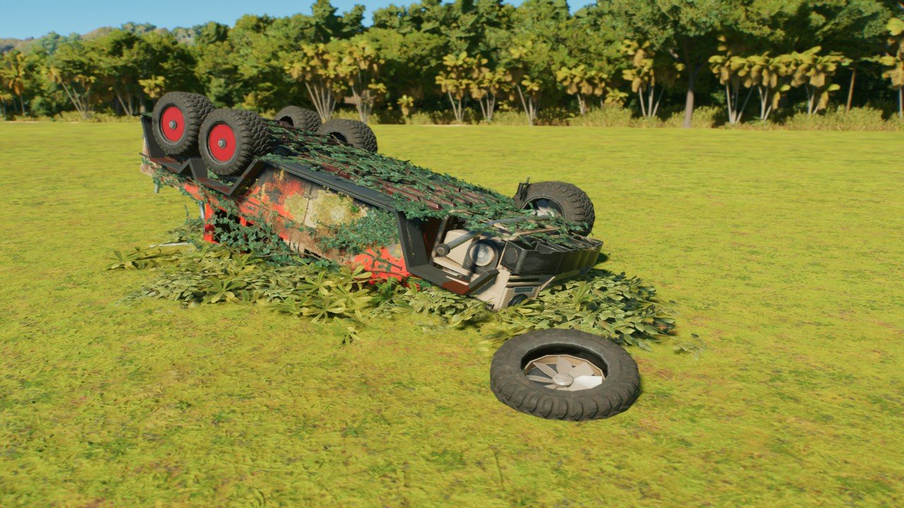 Flipped Abandoned Camp Cretaceous Mercades Jeep
