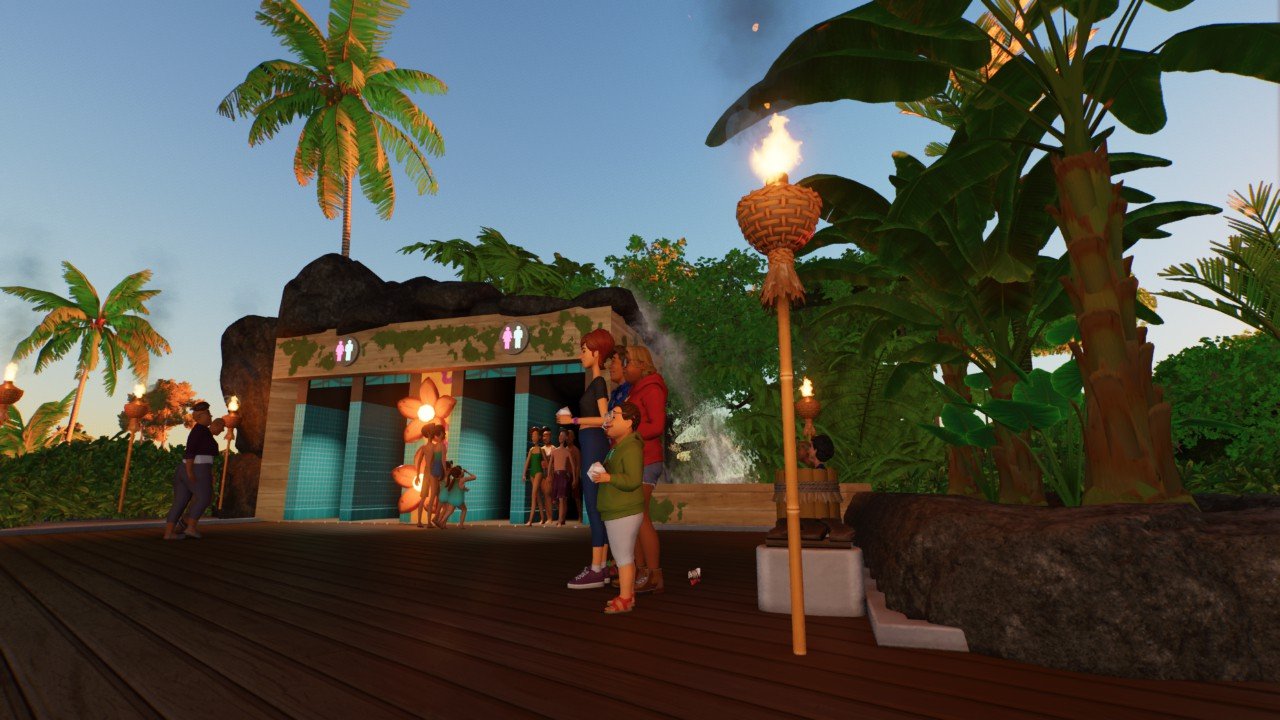 Toilets with benches & waterfall