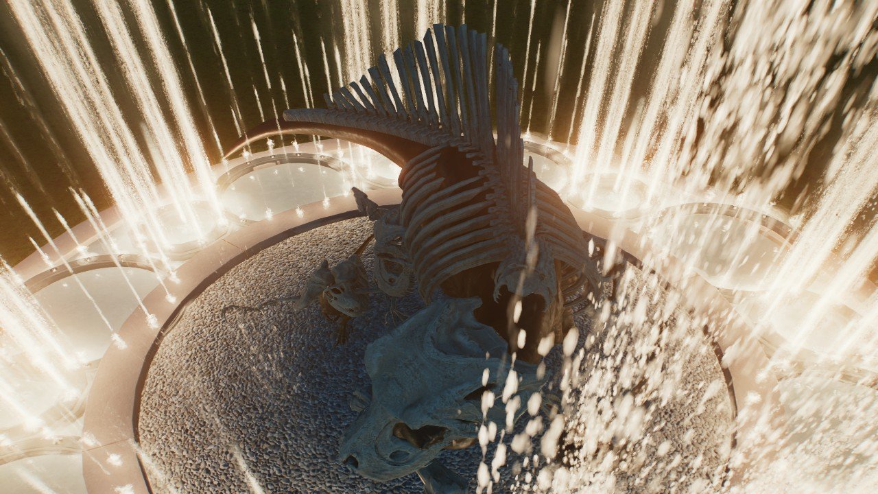 Skeleton armored t rex Fountain (deluxe required)
