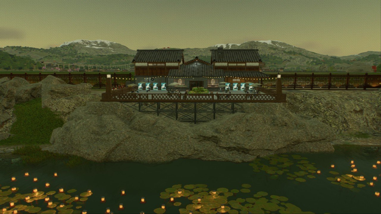 large asian resturant with overhang