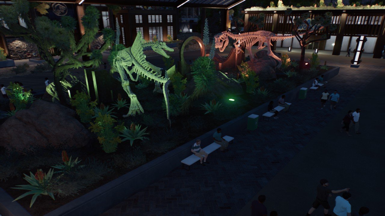 T-rex and Spinosaurus skeleton statue