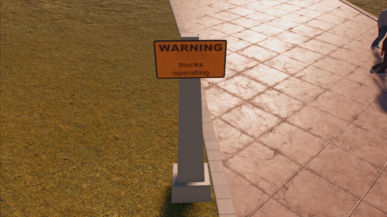 Warning Trucks Operating Sign with Post