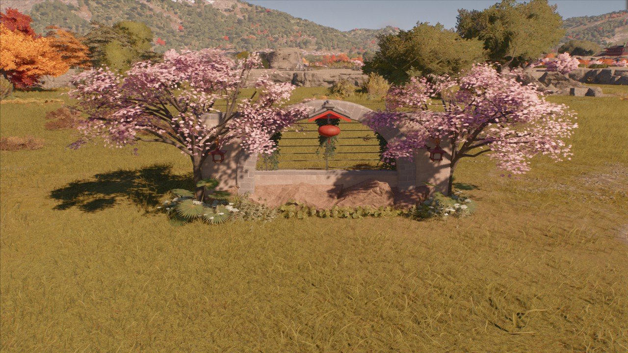 Beautiful Asian Themed wall, with fencing, lights